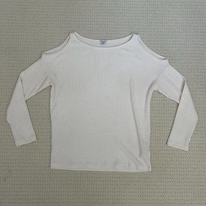 Splendid Open Shoulder Ribbed Knit Long Sleeve Top